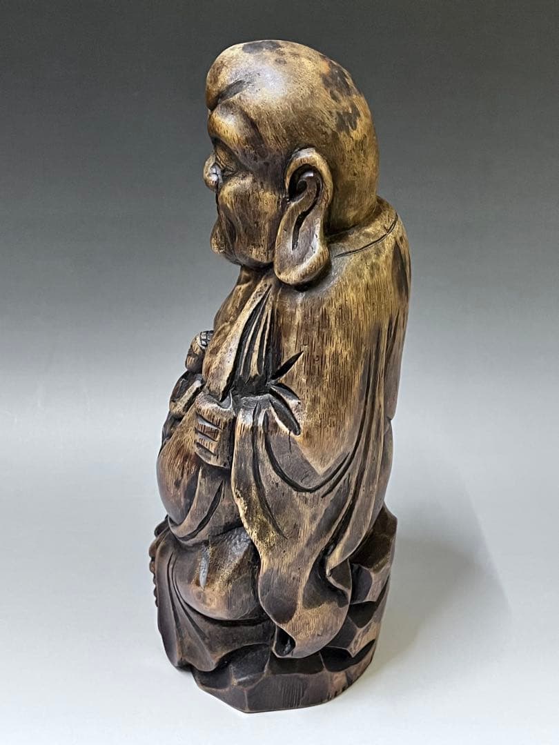 E408 古竹製達磨大師像　竹製　細密彫刻　竹工芸 仏像　仏教美術　骨董品