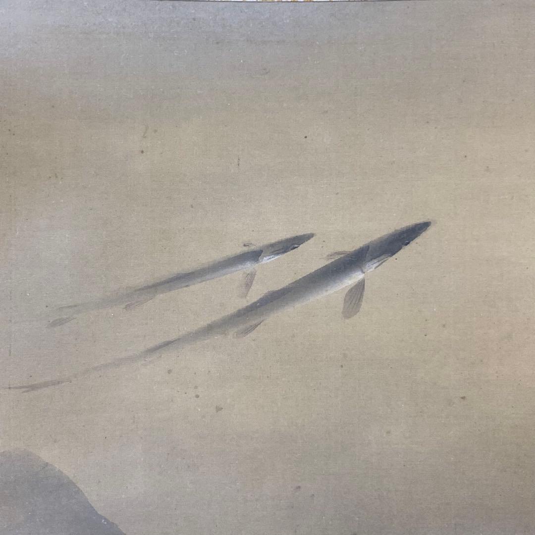 掛軸 弓家恒敏 鮎 木箱 魚 水 6-14