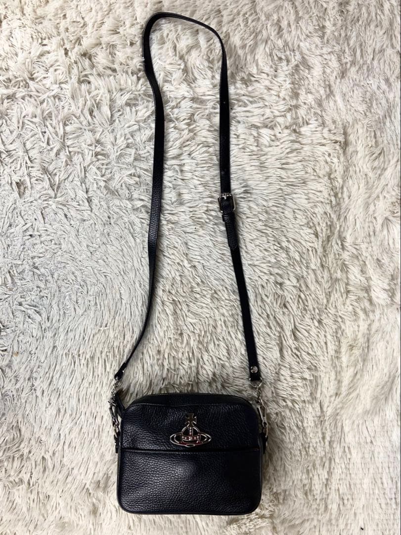 極美品 ヴィヴィアンウエストウッド レザー オーブ ショルダーバッグ ブラック