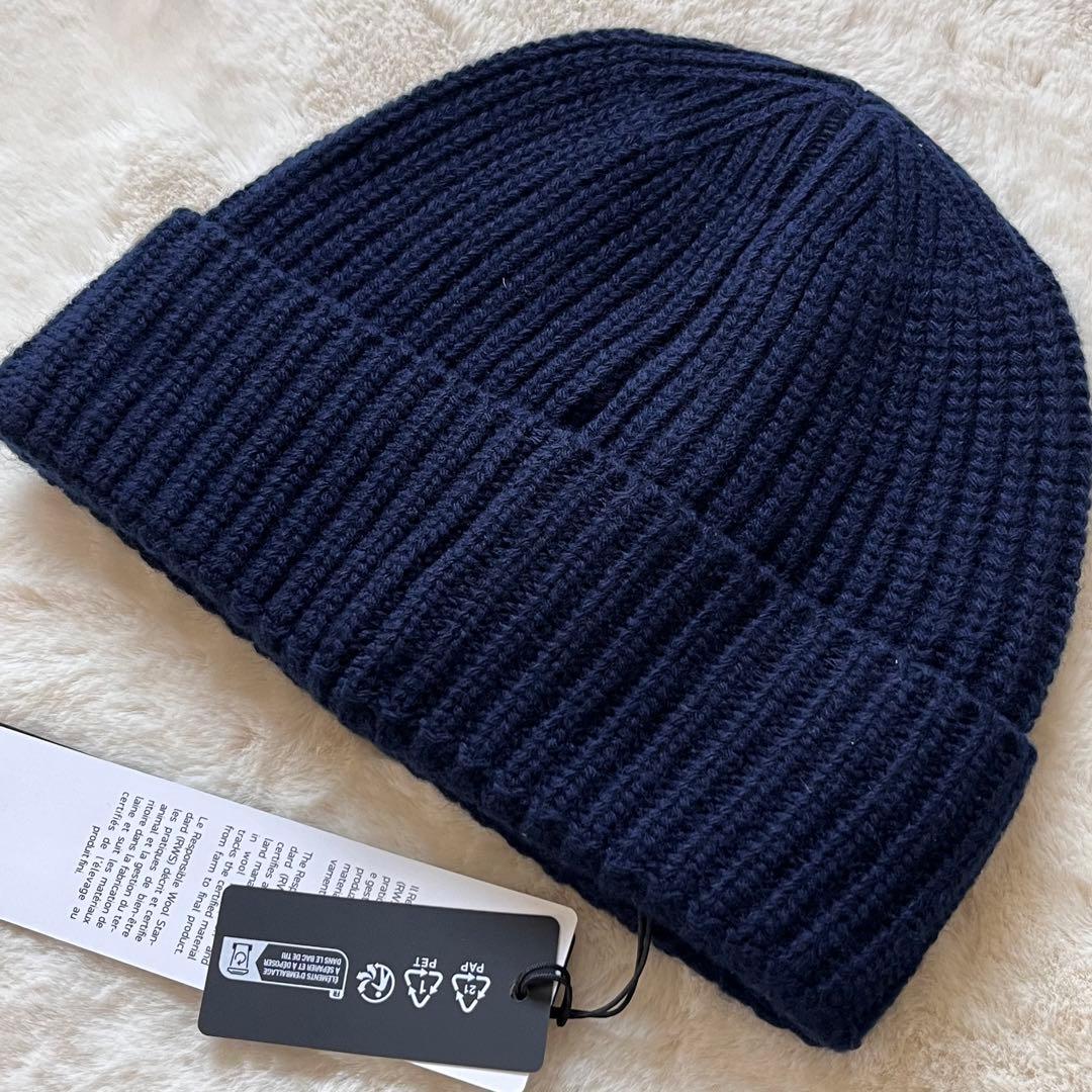 男女兼用◇STONE  ウール ロゴ ビーニー ニット帽 紺