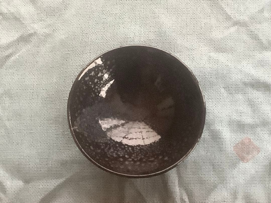 (美品)珍品　木村盛和作　木の葉油滴天目　ぐい呑み　栞、共布共箱入