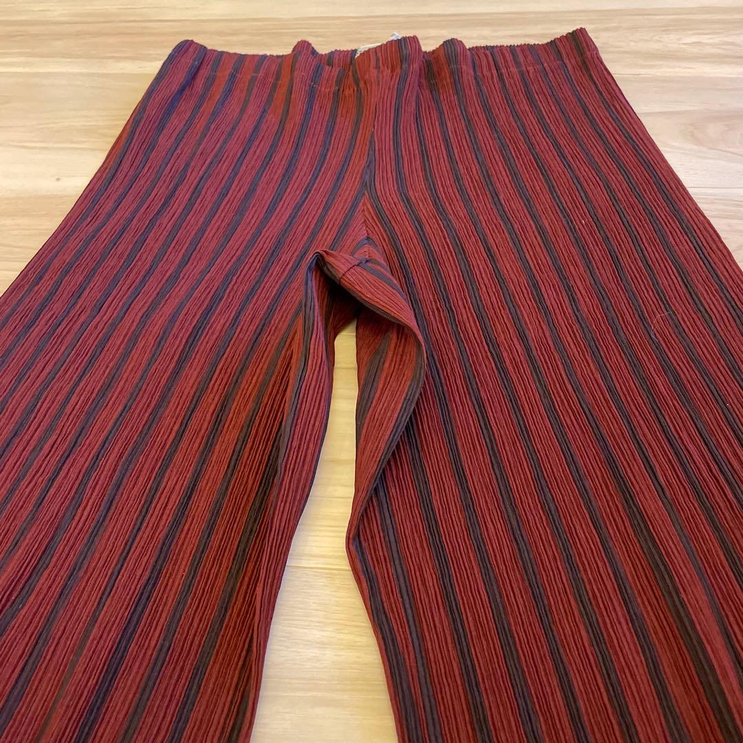イッセイミヤケ プリーツ ストライプ パンツ