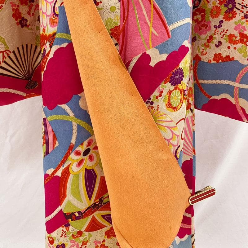 508ag8◎七五三 七歳 女児 アンティーク着物&開き帯 総柄 レトロ◎