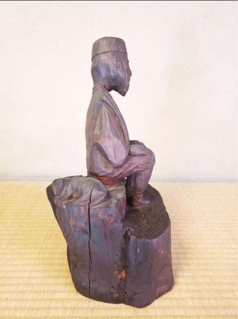 伝統的な木製彫刻 男性像 旅人約37センチ