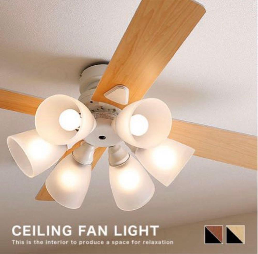 【栗ちゃん】シーリングファンライト 6灯 ホワイト・ナチュラル