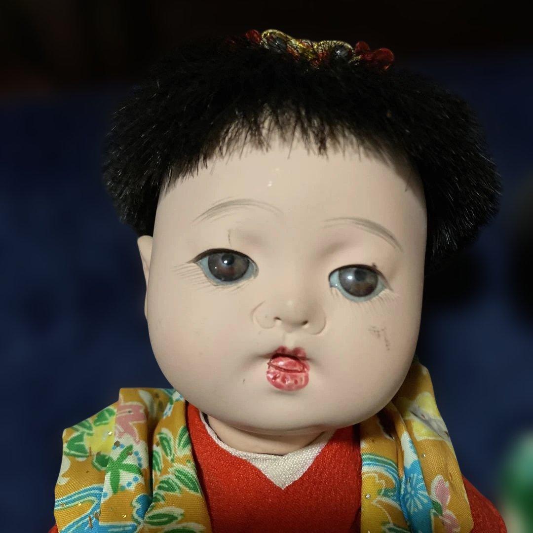 市松人形　幼人形　お座り人形　ペア　２体　昭和初期　２５ｃｍ