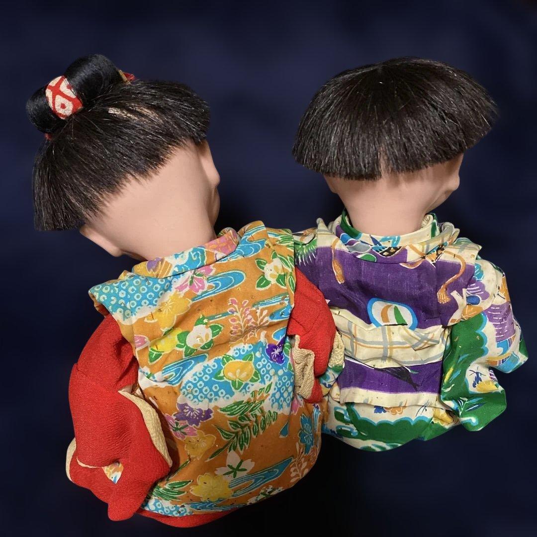 市松人形　幼人形　お座り人形　ペア　２体　昭和初期　２５ｃｍ