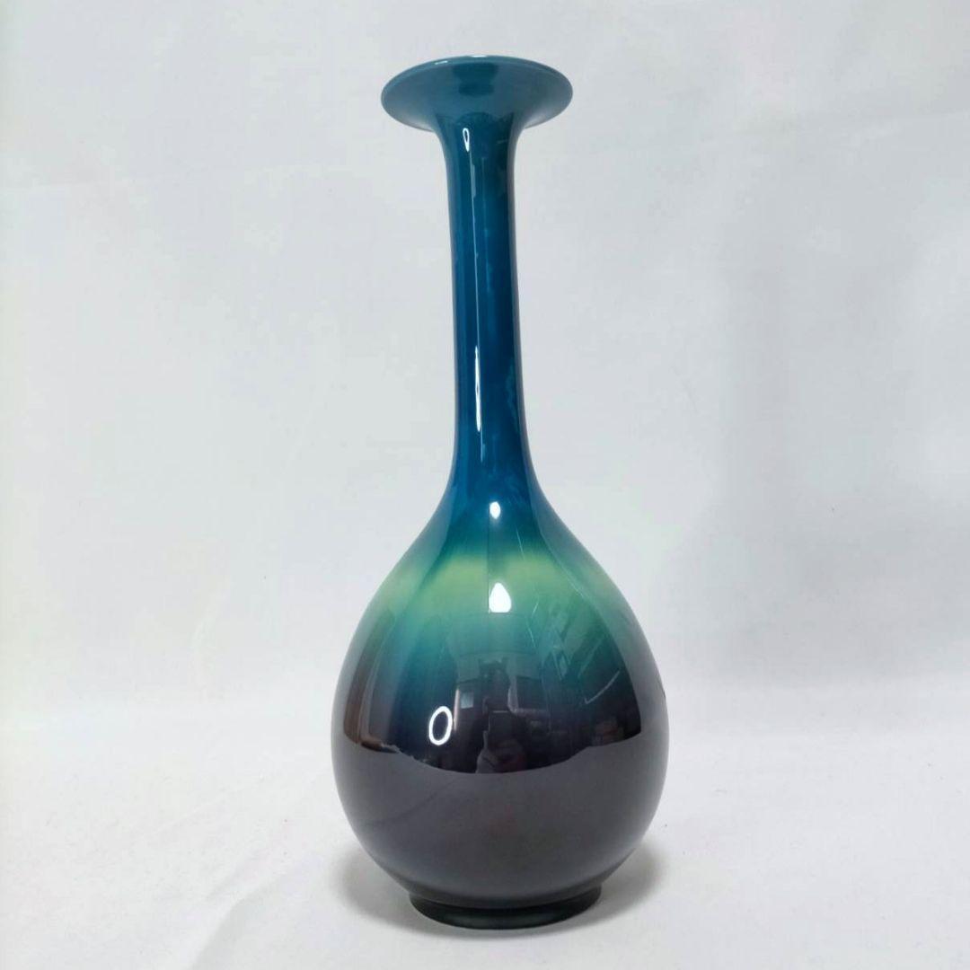 人間国宝 九谷焼 徳田八十吉 花生 柳雨軒 三代徳田八十吉（正彦） 碧明釉