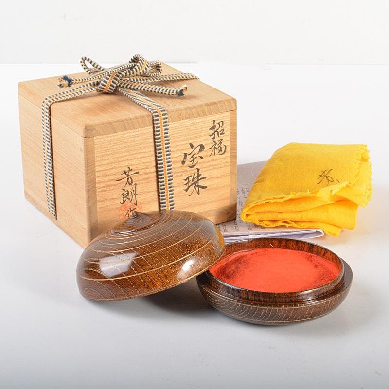 山中塗　福田芳朗作　招福　宝珠　肉池　朱肉入　共箱　V　5980