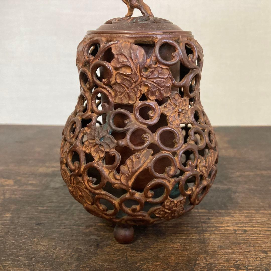 名取川雅司 高岡銅器 香炉 瓢箪 馬 干支 午 透し 置物 美術 工芸品 レトロ