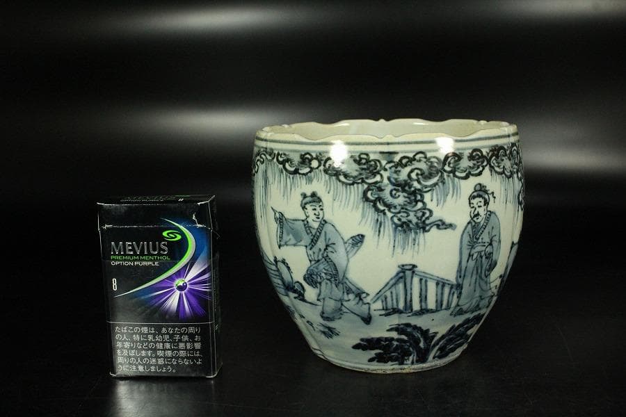 中国美術 青花 人物絵 筆筒 壷(K-LC852)