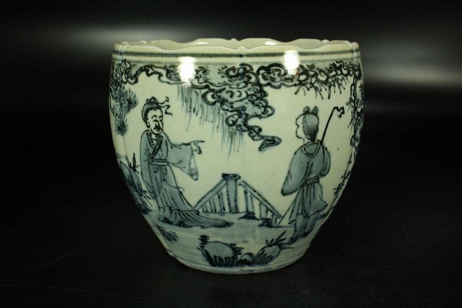 中国美術 青花 人物絵 筆筒 壷(K-LC852)