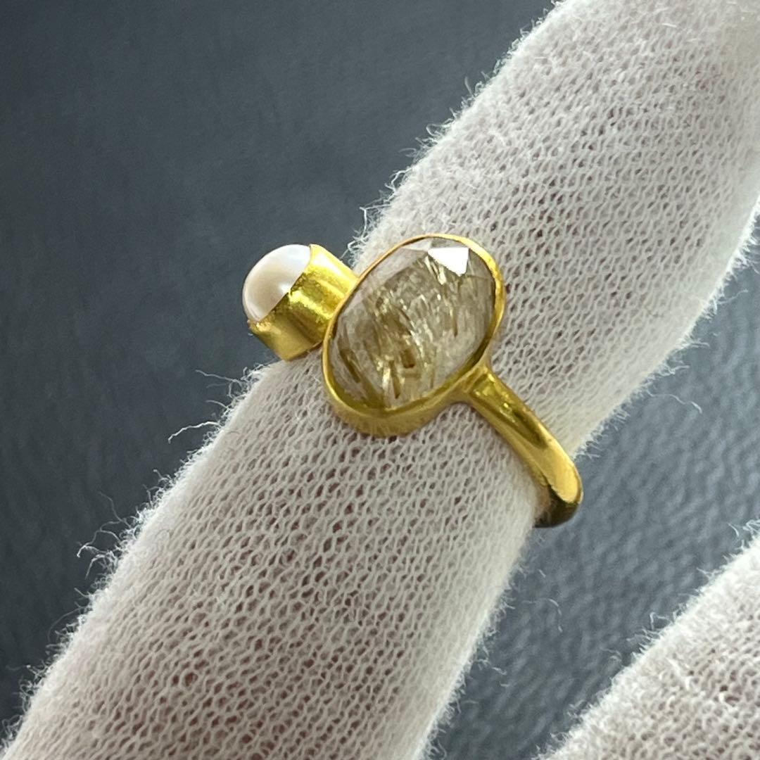 silver925 18kgp オープンリング〈ゴールドルチル、パール〉　指輪