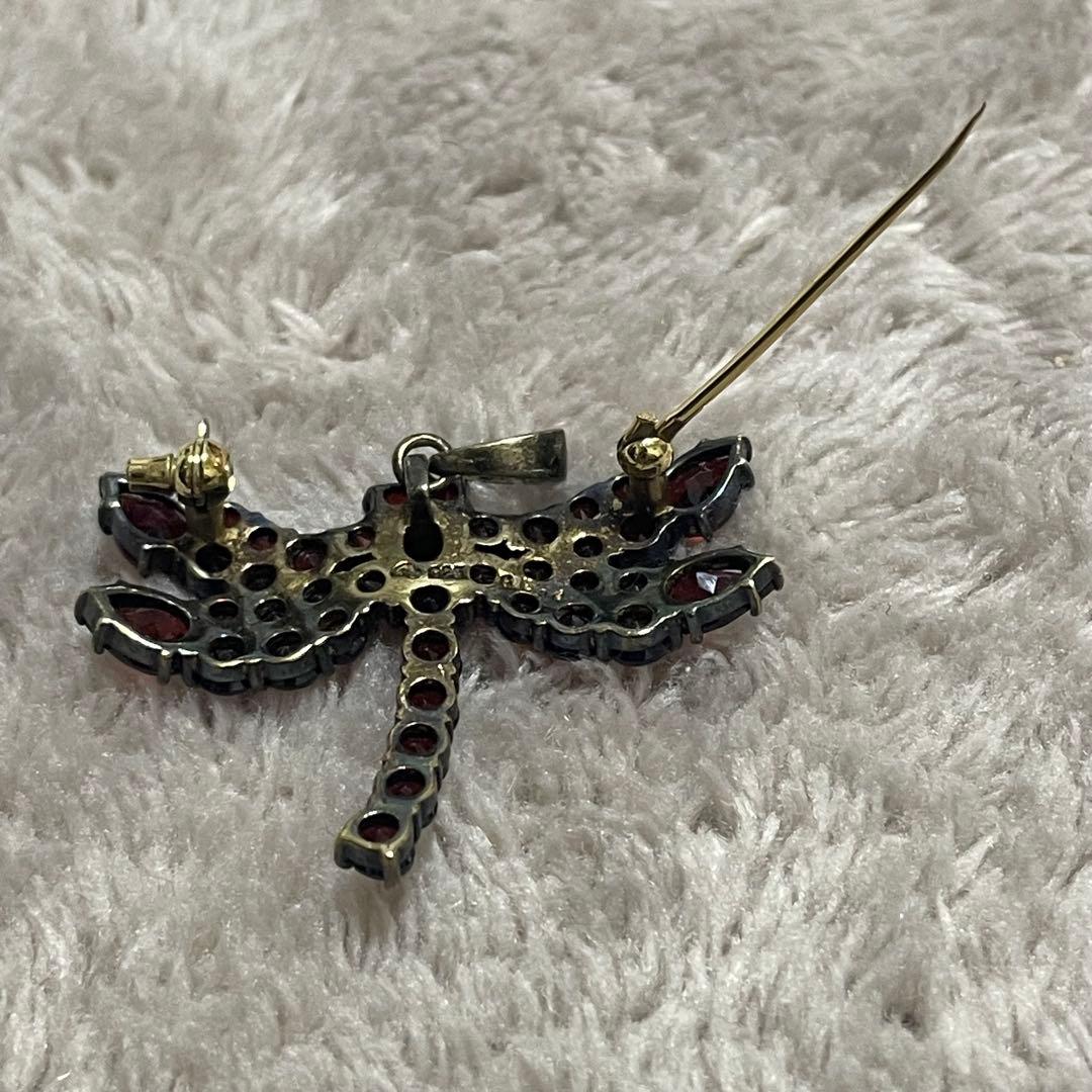 碌山 ROKUZAN ロクザン ガーネット 925トンボ ブローチ　トップ