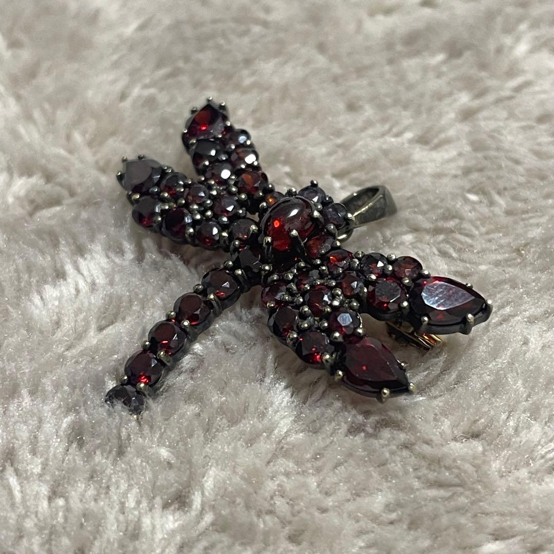 碌山 ROKUZAN ロクザン ガーネット 925トンボ ブローチ　トップ