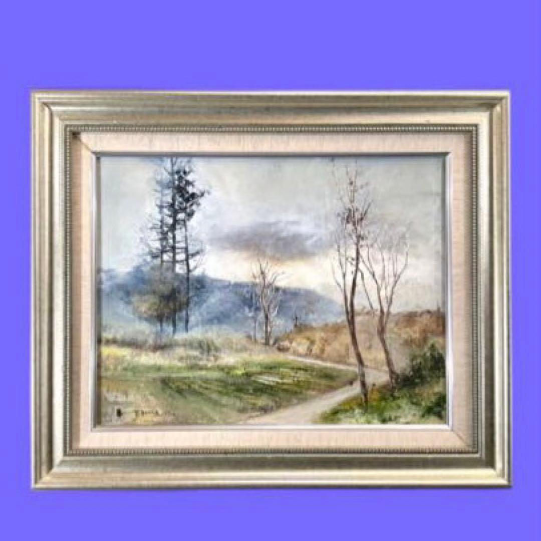 風景画 油彩画 木々と道