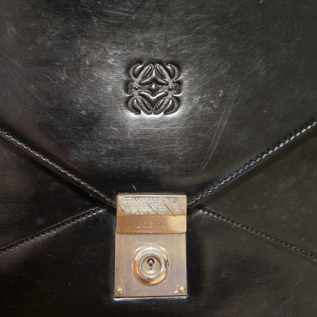 【希少】ロエベ ディプロマティコ ビジネスバッグ アナグラム 型押し レザー 黒