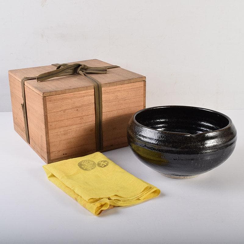 茶道具　芳幽軒　加藤石春作　黒楽菓子器　共箱　M　R7752