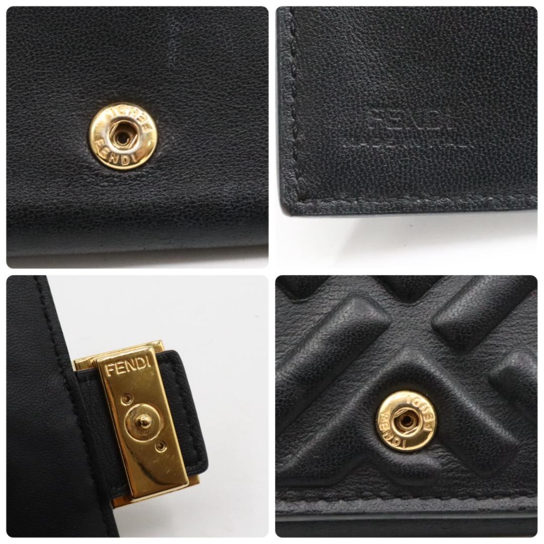 美品　フェンディ　ズッカ　レザー　コンパクト　財布　ブラック