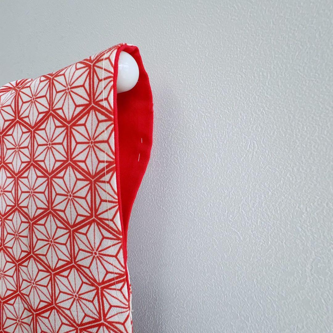 七五三　３歳　女の子　着物　きもの　長着　被布　赤系　麻文様　7276