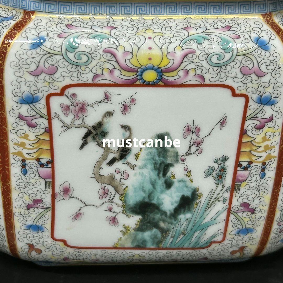 琺瑯花鳥蓋缶 景徳鎮 陶磁器 装飾品 現代工芸品 美術品 置物