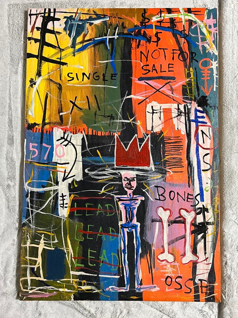 ジャン ミシェルバスキア 油絵油彩画 裏面サインあり 絵画3