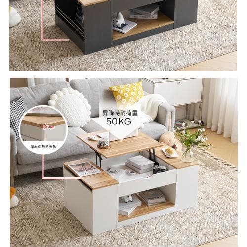新作登場】センターテーブル 昇降テーブル 大容量収納 収納付き 幅110CM 北