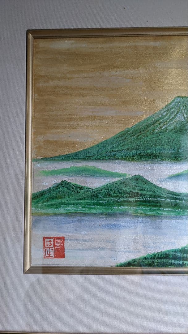 富士山の点描画です。岩絵の具と水干絵具で描きました。