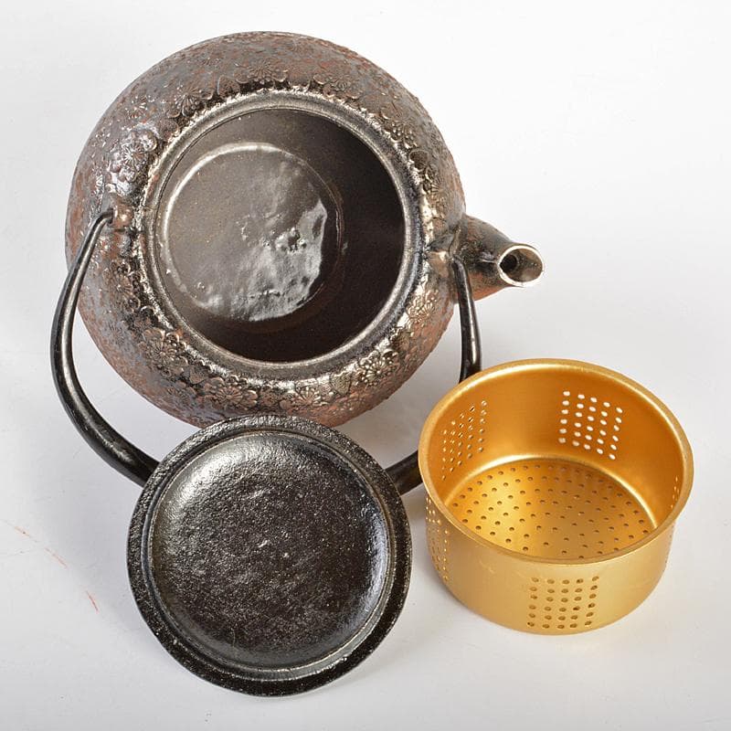 南部鉄器 　照光堂 造　桜文　砂鉄急須　共箱　D　R6745