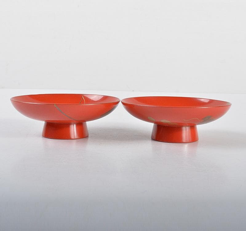 輪島塗　朱塗　金蒔絵　恵比寿天　大黒天　酒盃　一對　時　V R4501