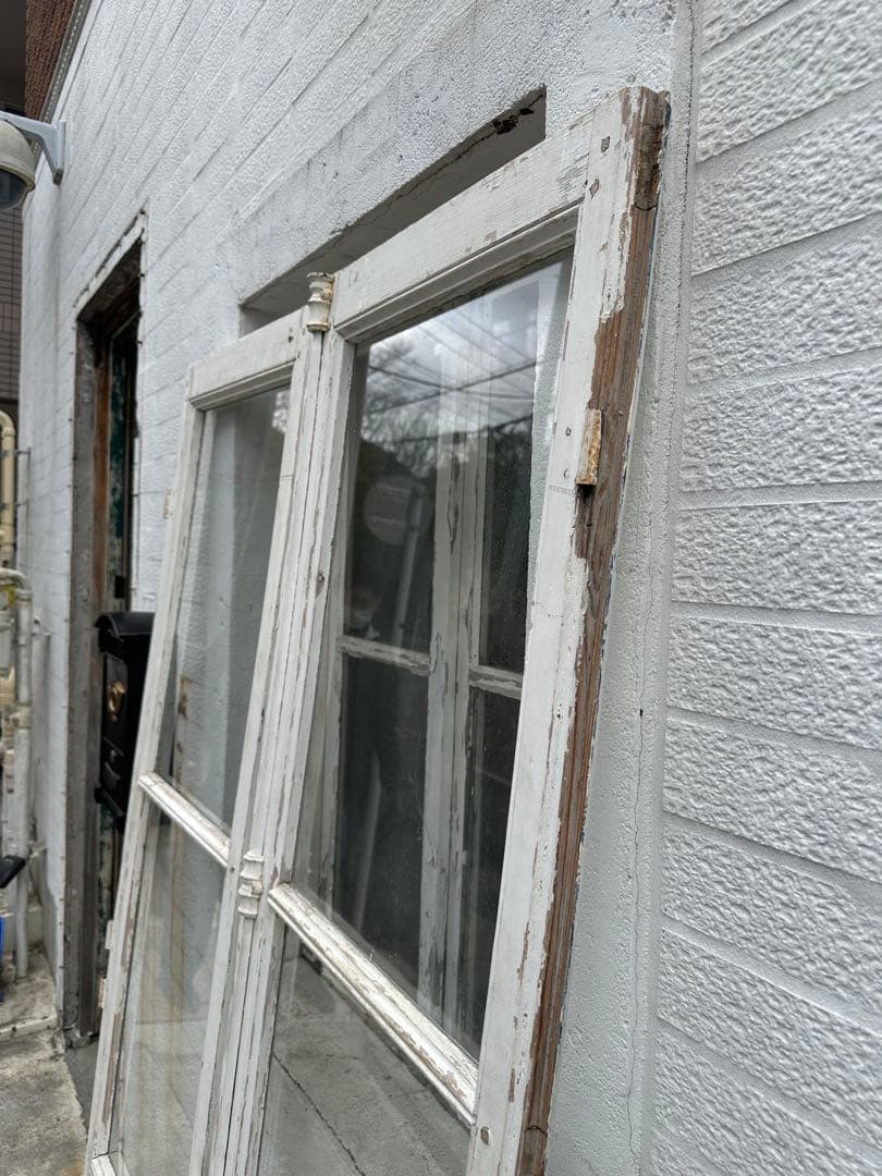 木製アンティーク窓 ガラス入り ホワイト