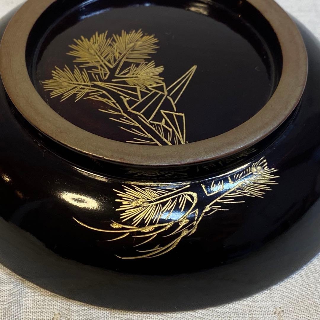 輪島塗　吸物椀　菓子椀　煮物椀　お椀　漆器　金蒔絵　松の図　木製　3客　セット⑧