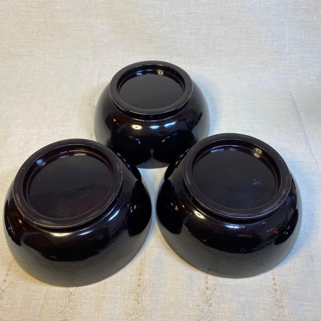 輪島塗　吸物椀　菓子椀　煮物椀　お椀　漆器　金蒔絵　松の図　木製　3客　セット⑧