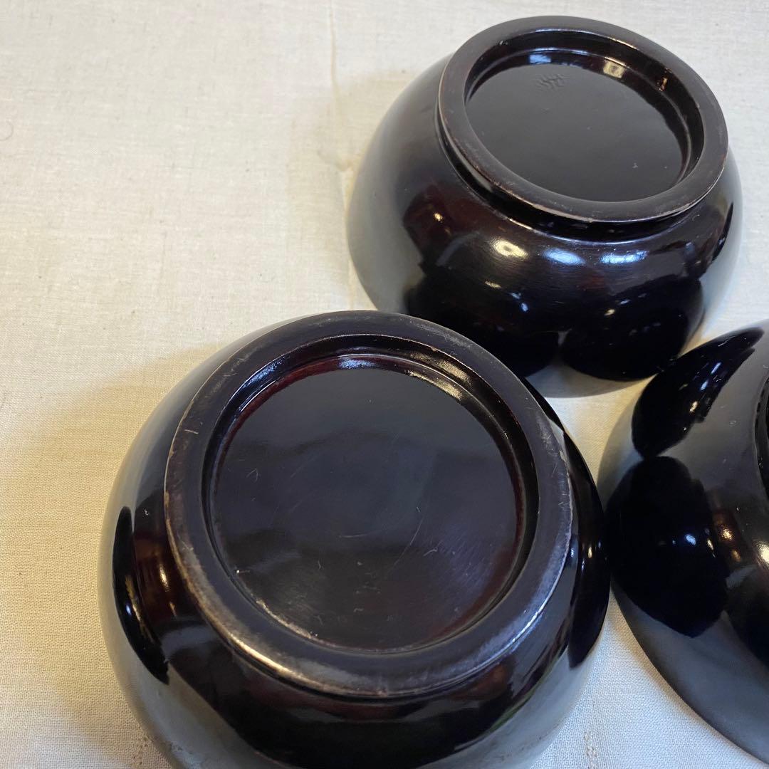 輪島塗　吸物椀　菓子椀　煮物椀　お椀　漆器　金蒔絵　松の図　木製　3客　セット⑧