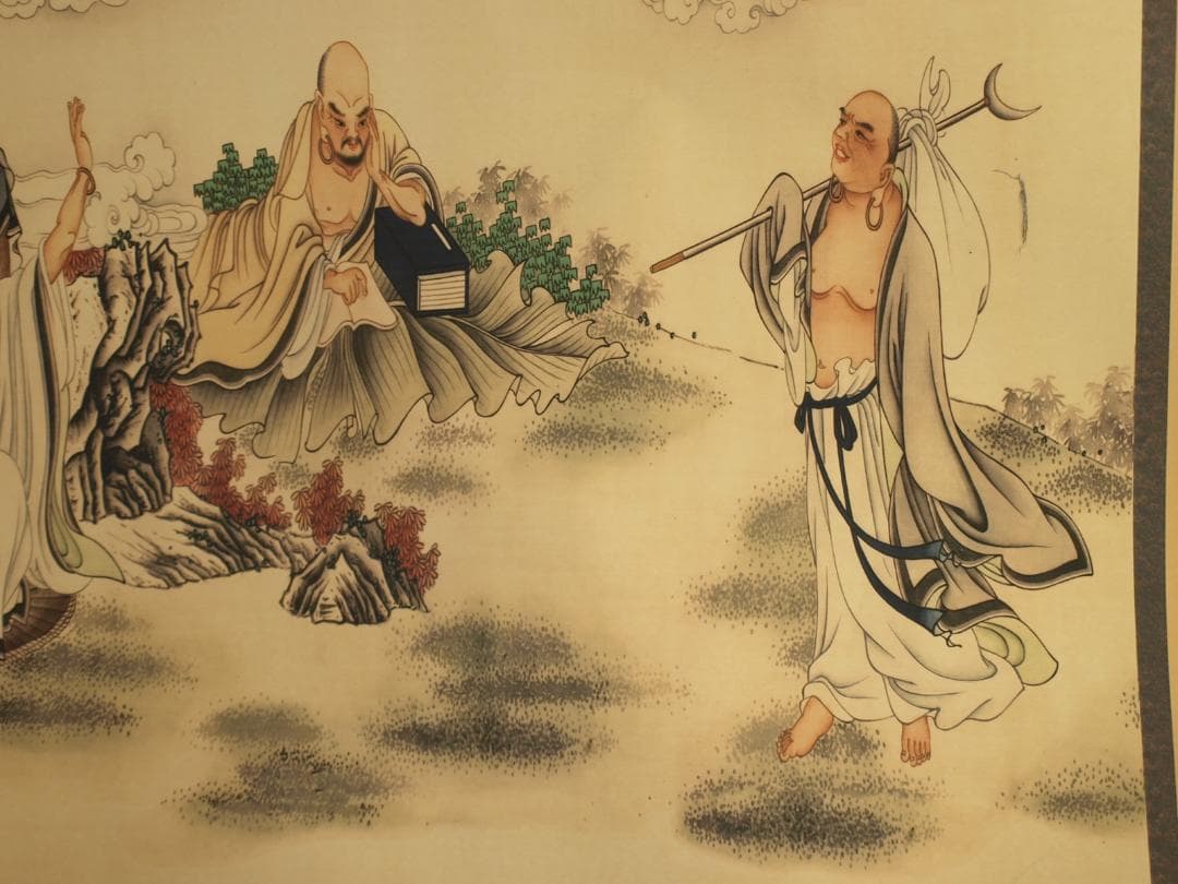 民間仕入れ品　中国明時代の十八纙漢図　肉筆　激安骨董品 BD634A13-2