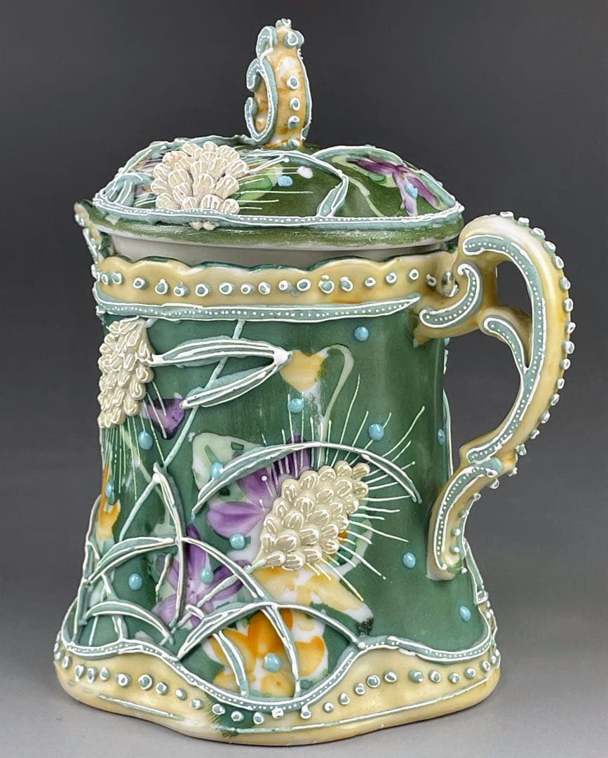 【希少】オールドニッポン アールヌーボー 麦図 一陳盛り上げ クリーマー ジャグ