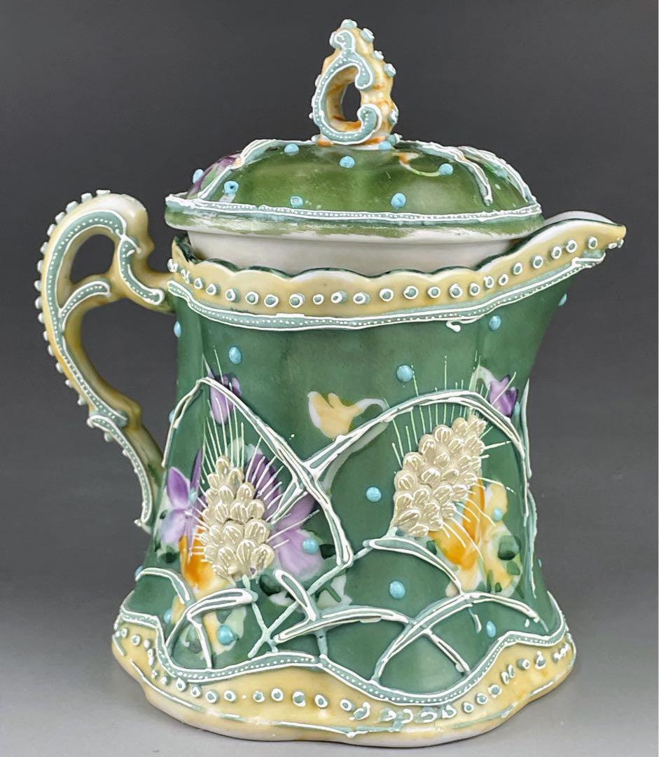 【希少】オールドニッポン アールヌーボー 麦図 一陳盛り上げ クリーマー ジャグ