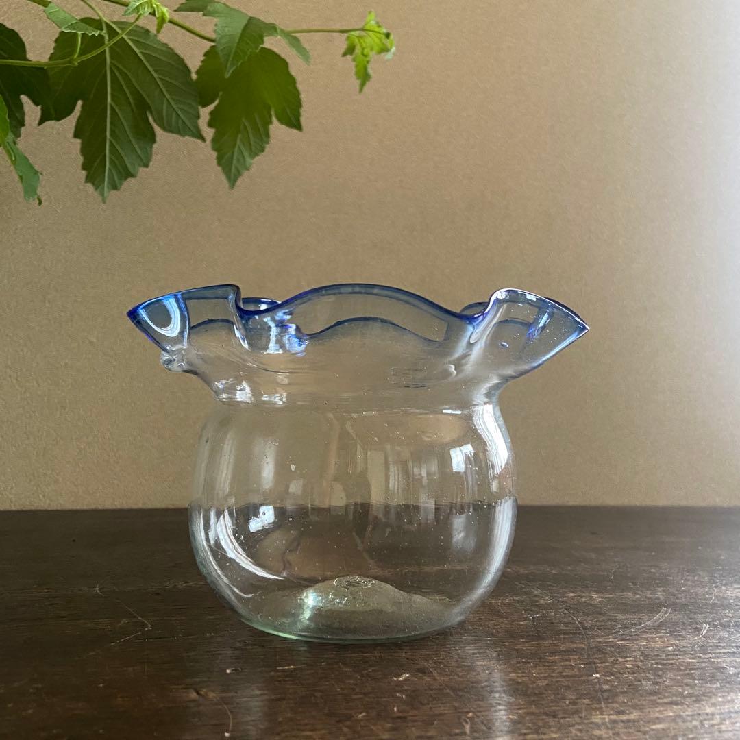 大正ガラス　金魚鉢　古い硝子　アンティーク　吹きガラス　レトロ　めだか