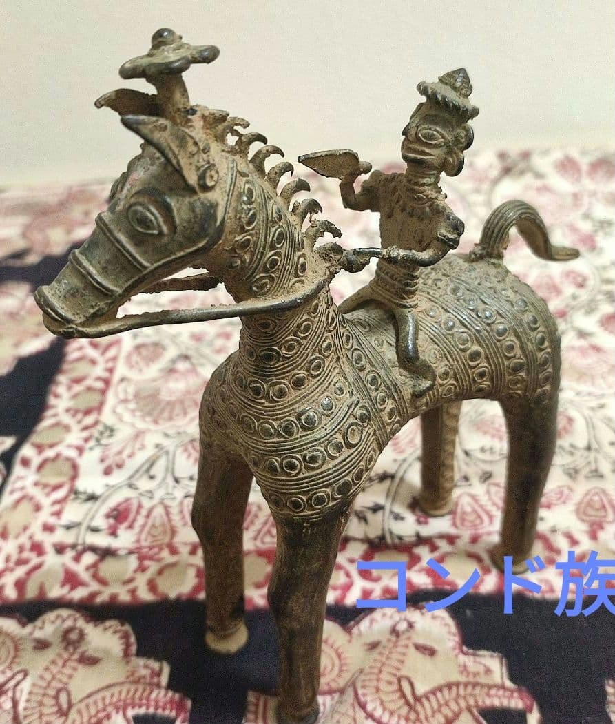 【アンティーク】インドの鋳造工芸品✨馬に乗る兵士のブロンズ像