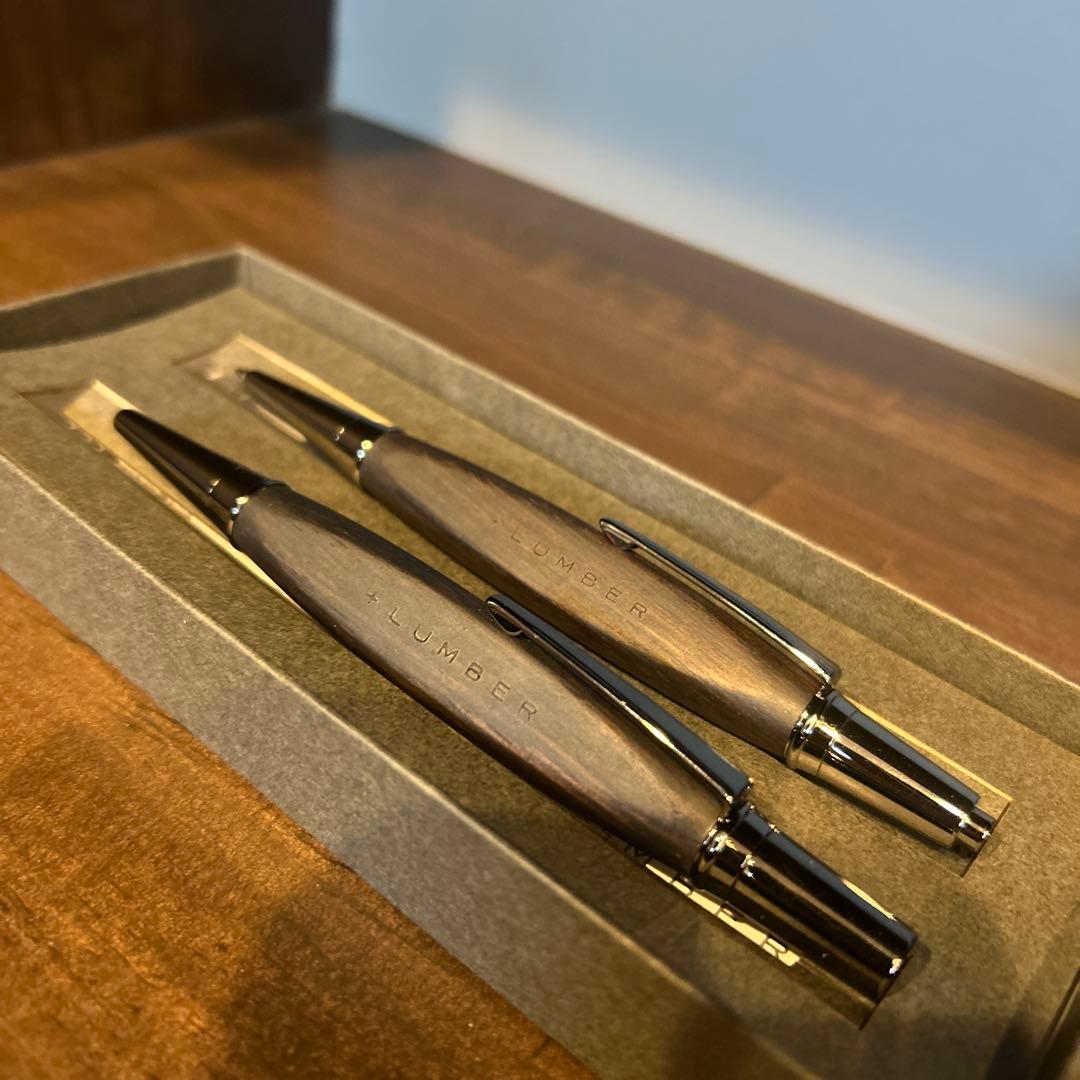 希少品プレミアム黒檀＋LUMBER ボールペン シャープペン2本セット ブラウン