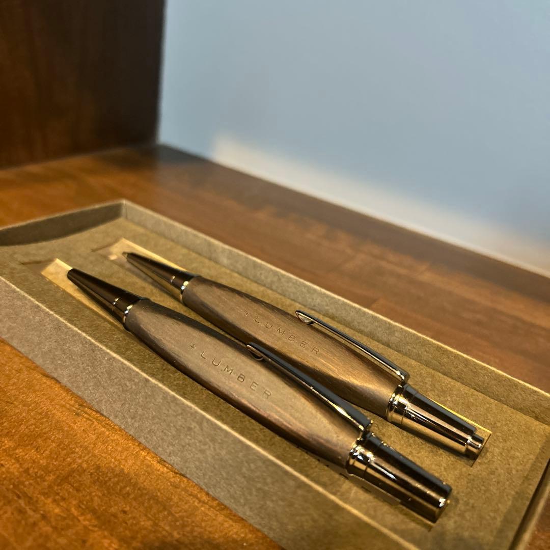 希少品プレミアム黒檀＋LUMBER ボールペン シャープペン2本セット ブラウン
