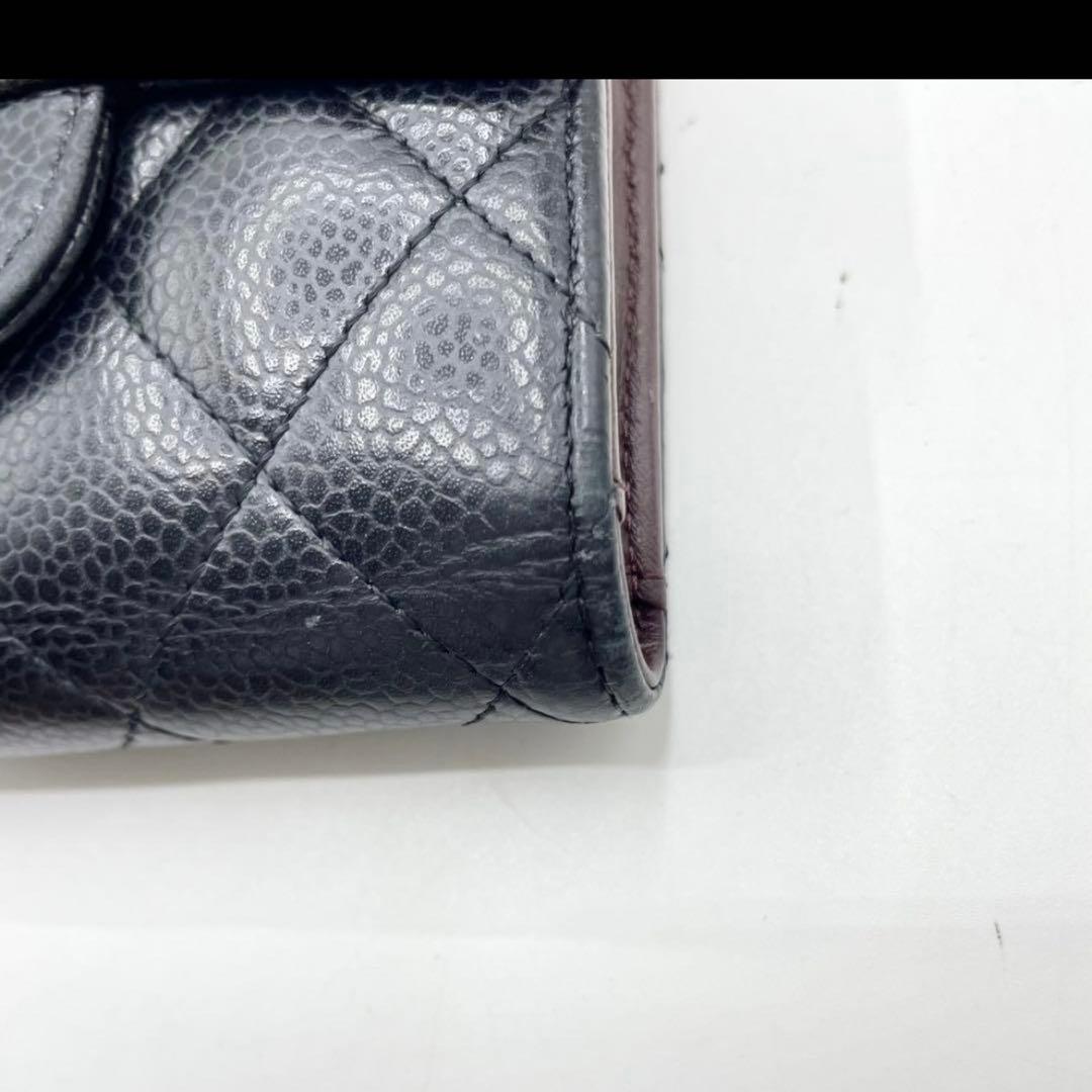 極美品　シャネル　マトラッセ　キャビアスキン　三つ折り財布　黒