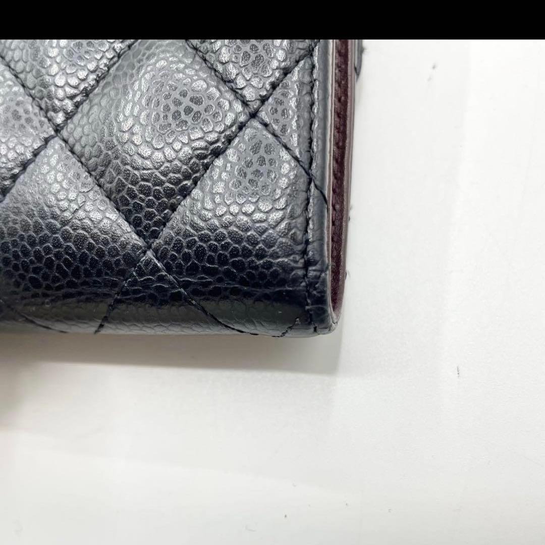 極美品　シャネル　マトラッセ　キャビアスキン　三つ折り財布　黒