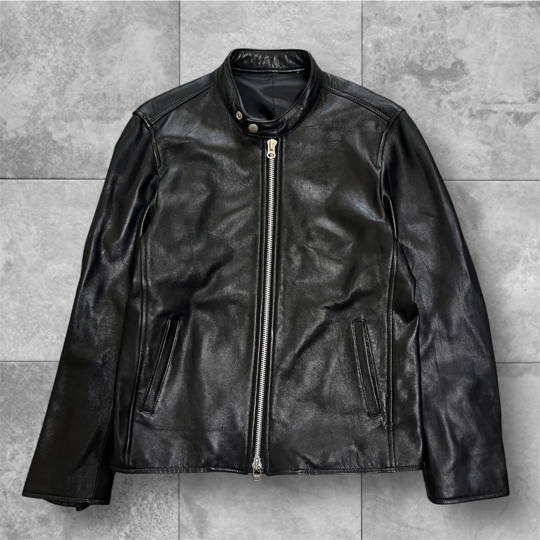 【美品】 シップス シングル ラムレザー ライダースジャケット L ブラック