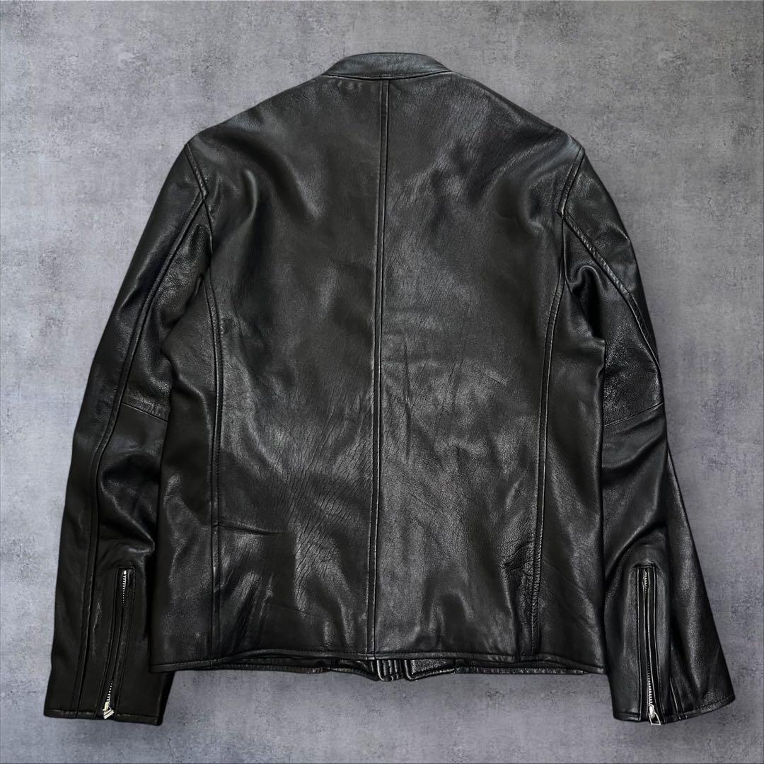 【美品】 シップス シングル ラムレザー ライダースジャケット L ブラック