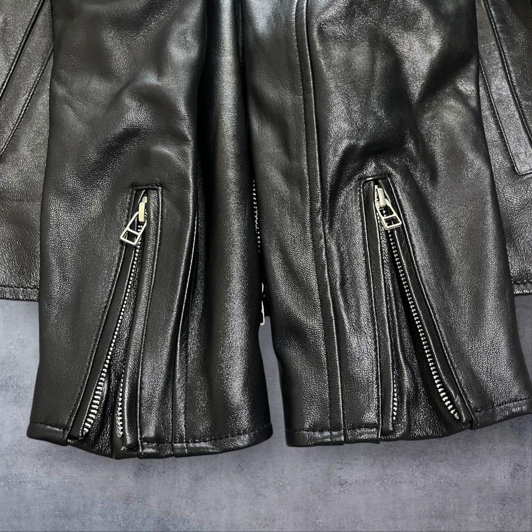 【美品】 シップス シングル ラムレザー ライダースジャケット L ブラック