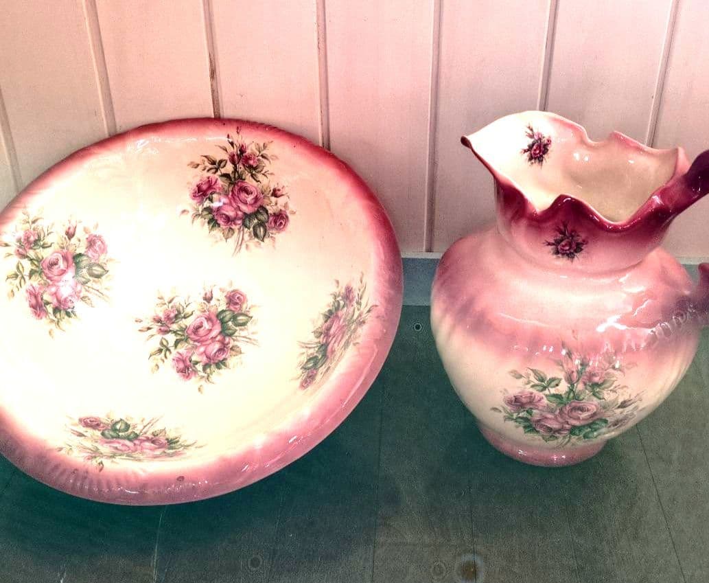 ★英国製　大きい洗面器とピッチャーの５点セット