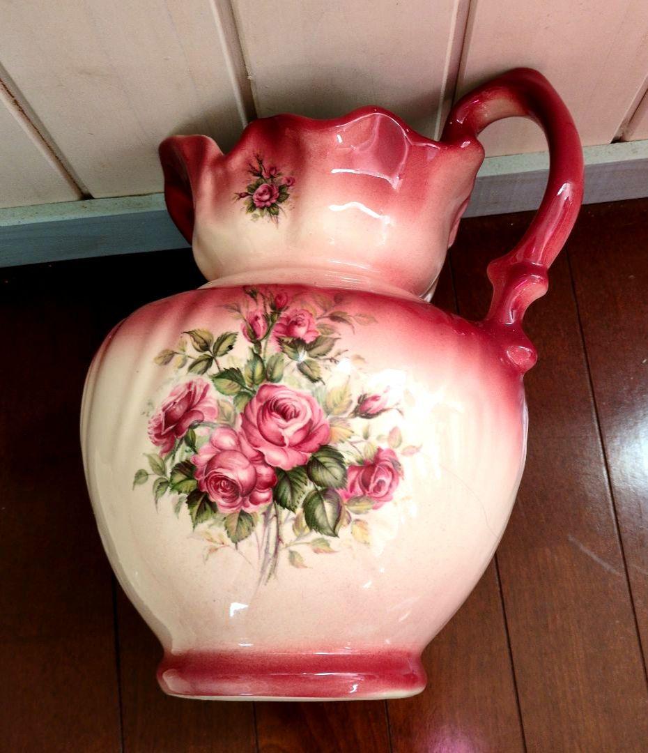 ★英国製　大きい洗面器とピッチャーの５点セット