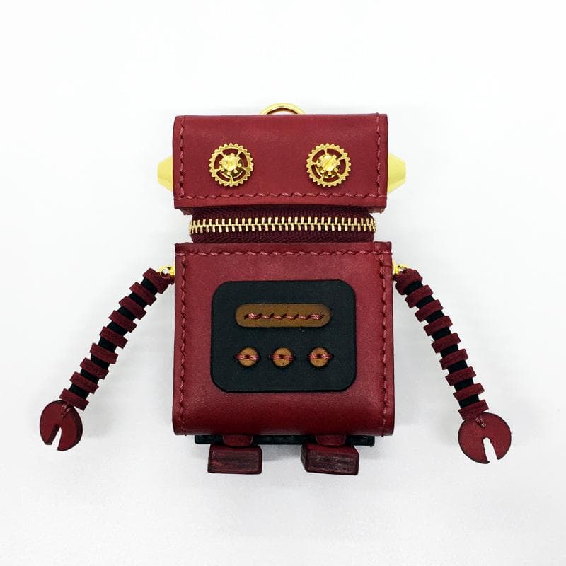 【本革】ケース 小銭入れ ロボット 赤色 レザー カードケース