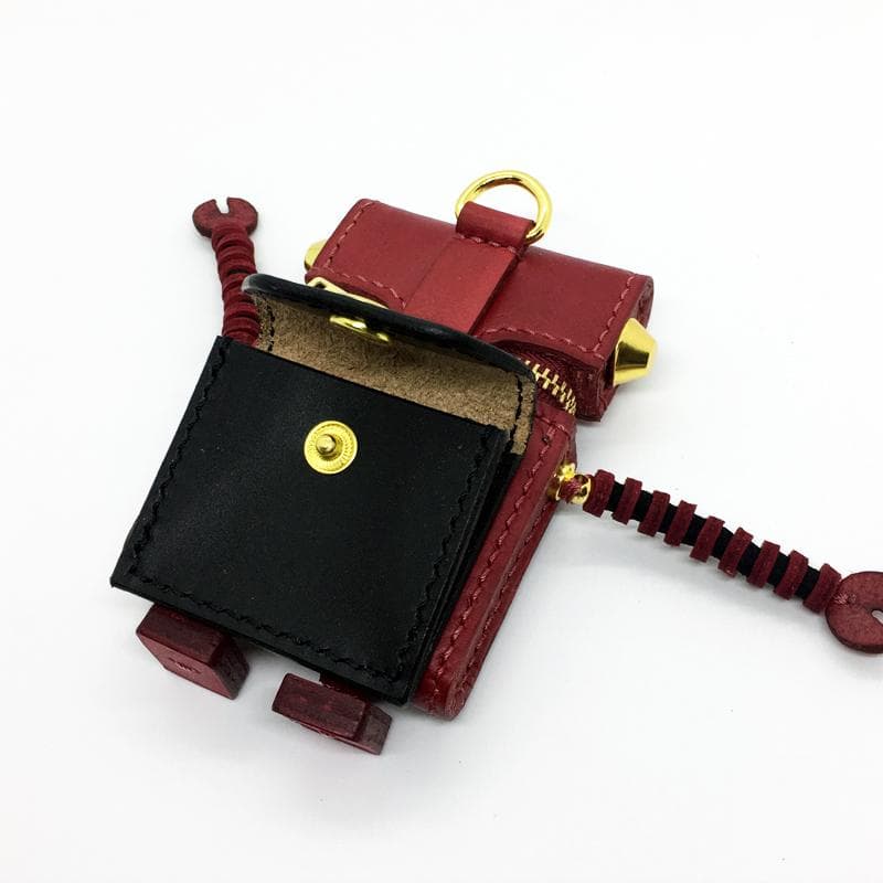【本革】ケース 小銭入れ ロボット 赤色 レザー カードケース